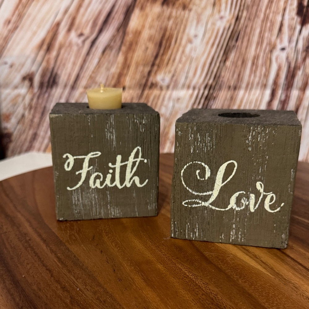 Rustic Faith and Love Candle Holders